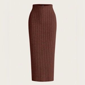 SHEIN EZwear Spring Solid Ribbed Knitted Chic Brown Pencil Skirt New w/ tags XS
